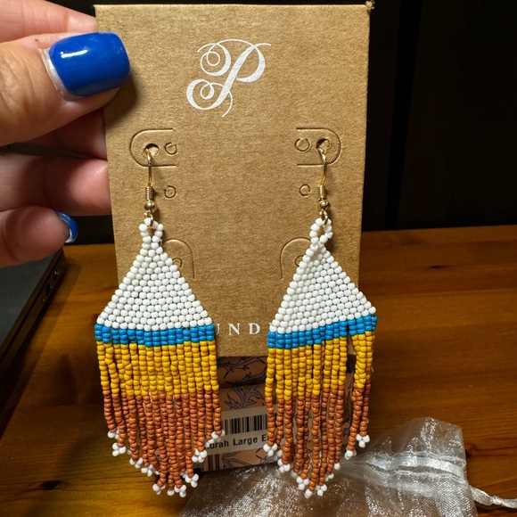 New in Box Korah Large Earrings~Plunder Seed Bead~Aztec Fall colors - Picture 1 of 6